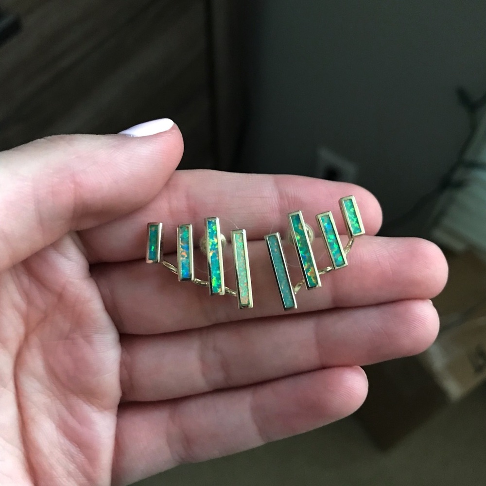 Kendra Scott ear climbers in aqua Kyocera opal